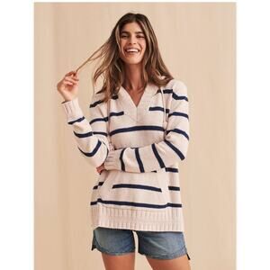 Faherty Kent Sweater Hoodie Stripes XS tassel Nautical Beachy Academia preppy